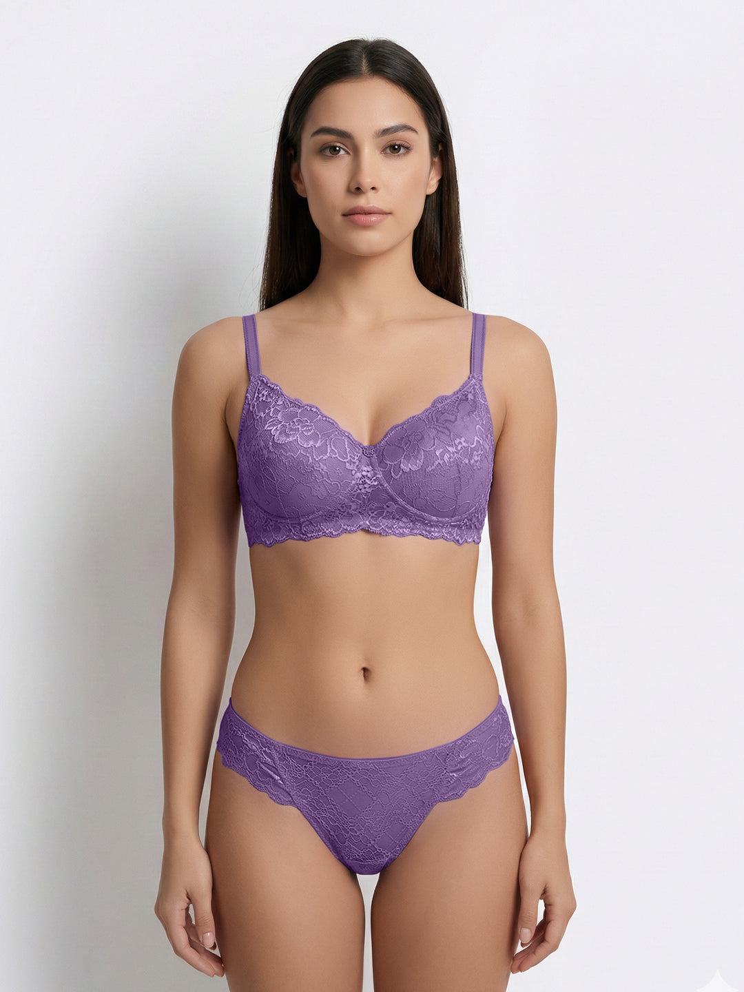 Bridal Lace Padded Wirefree Medium Coverage Bra and Panty Set with