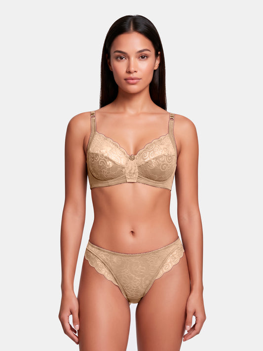 Non Padded Wirefree Medium Coverage Lace Bridal Lingerie Set with U-Back – ELINA