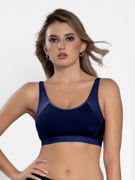 Lightly Padded Wirefree Nylon Spandex Full Coverage Sports Bra with Adjustable Straps – VEDA