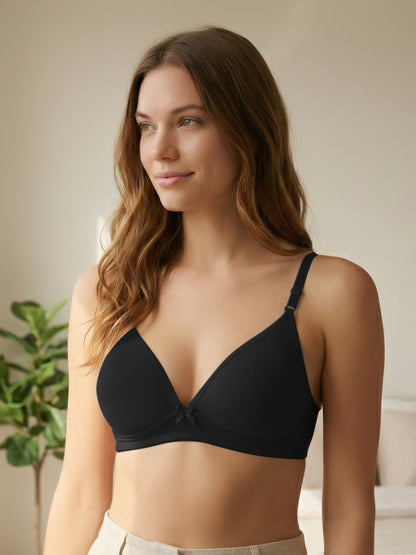 Lightly Padded Wirefree Medium Coverage Plunge Bra with Detachable Straps – 001