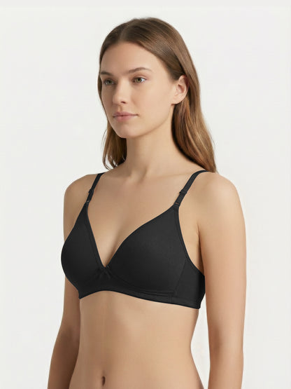 Lightly Padded Wirefree Medium Coverage Plunge Bra with Detachable Straps – 001