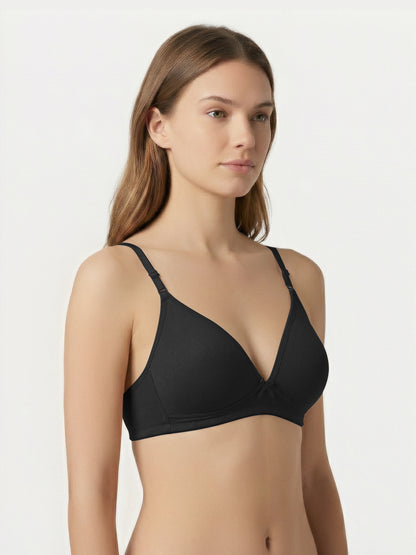 Lightly Padded Wirefree Medium Coverage Plunge Bra with Detachable Straps – 001