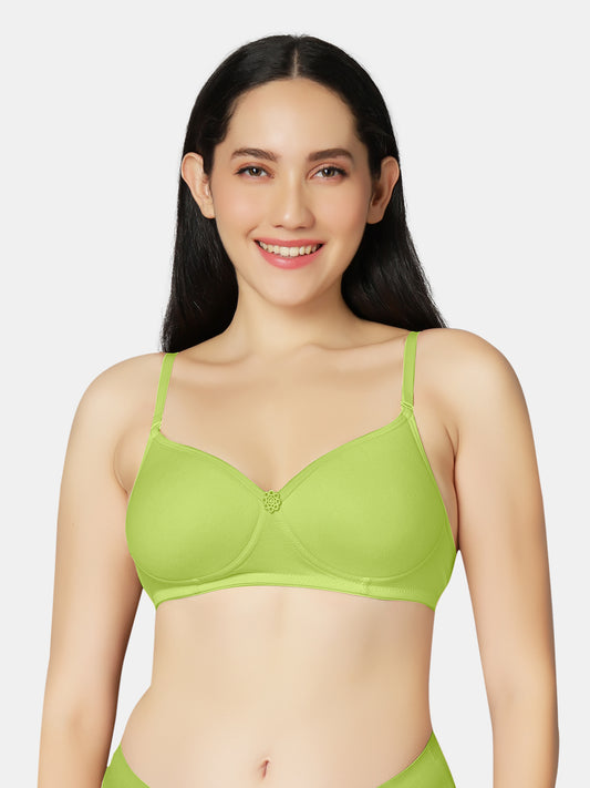 Lightly Padded Non-Wired T-shirt Bra with Detachable Straps and Medium Coverage in Cotton-Polyester - 0026