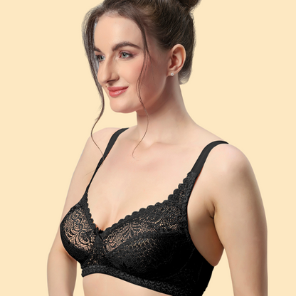 Lacy Nylon Non Padded Fashion Bra, Non Padded Wire Free with Medium Coverage, seamed Cups, Adjustable Straps and Hook and Eye Closure  - C 9