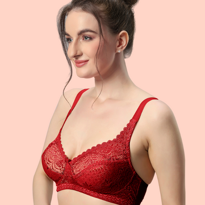 Lacy Nylon Non Padded Fashion Bra, Non Padded Wire Free with Medium Coverage, seamed Cups, Adjustable Straps and Hook and Eye Closure  - C 9