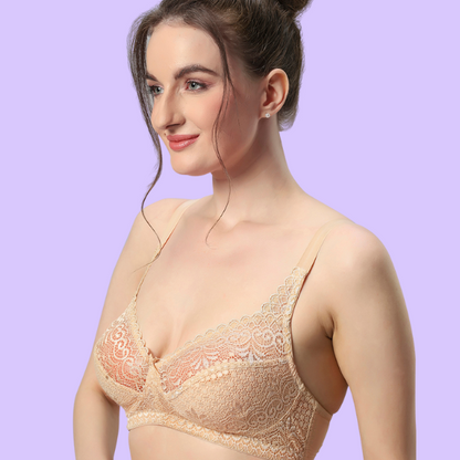 Lacy Nylon Non Padded Fashion Bra, Non Padded Wire Free with Medium Coverage, seamed Cups, Adjustable Straps and Hook and Eye Closure  - C 9