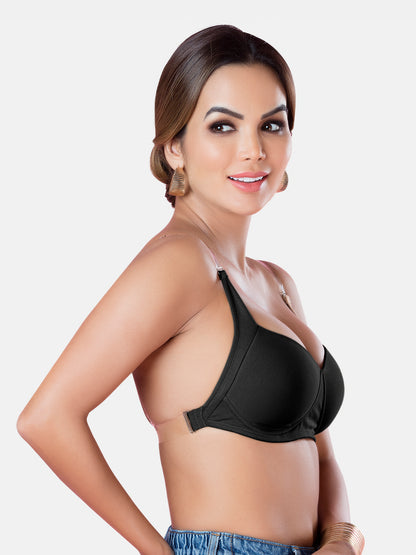 Womens Multiway Backless T-Shirt Bra | Medium Coverage, Padded, Wire Free, Cotton Rich Comfort- Backeye