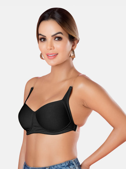 Womens Multiway Backless T-Shirt Bra | Medium Coverage, Padded, Wire Free, Cotton Rich Comfort- Backeye