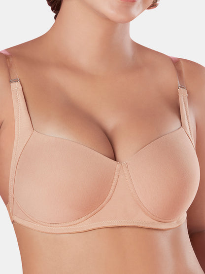 Womens Multiway Backless T-Shirt Bra | Medium Coverage, Padded, Wire Free, Cotton Rich Comfort- Backeye