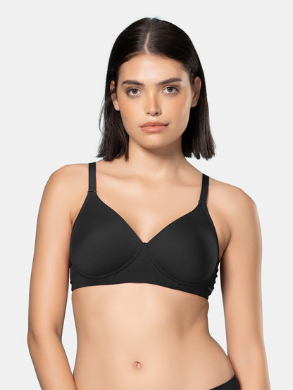 Padded Moulded Full Coverage Soft Microfiber Everyday T Shirt Bra with Smooth V Neckline, Adjustable Straps, Hook & Eye Closure – Biana