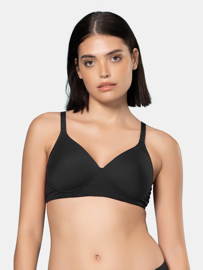 Padded Moulded Full Coverage Soft Microfiber Everyday T Shirt Bra with Smooth V Neckline, Adjustable Straps, Hook & Eye Closure – Biana