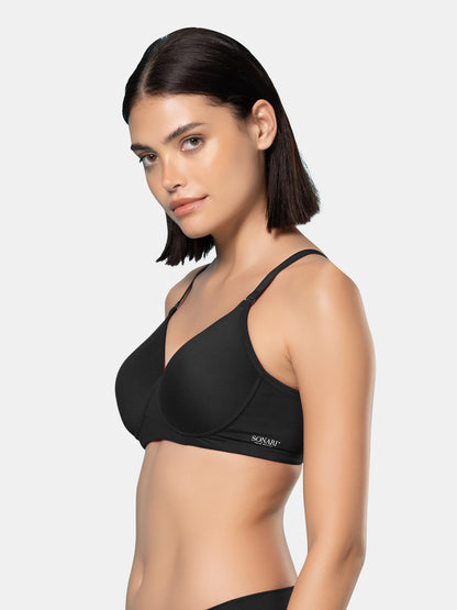 Padded Moulded Full Coverage Soft Microfiber Everyday T Shirt Bra with Smooth V Neckline, Adjustable Straps, Hook & Eye Closure – Biana