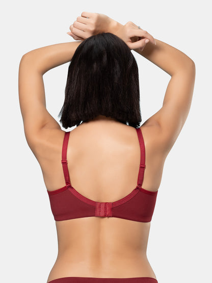 Padded Moulded Full Coverage Soft Microfiber Everyday T Shirt Bra with Smooth V Neckline, Adjustable Straps, Hook & Eye Closure – Biana