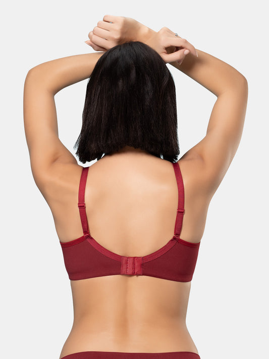 Padded Moulded Full Coverage Soft Microfiber Everyday T Shirt Bra with Smooth V Neckline, Adjustable Straps, Hook & Eye Closure – Biana