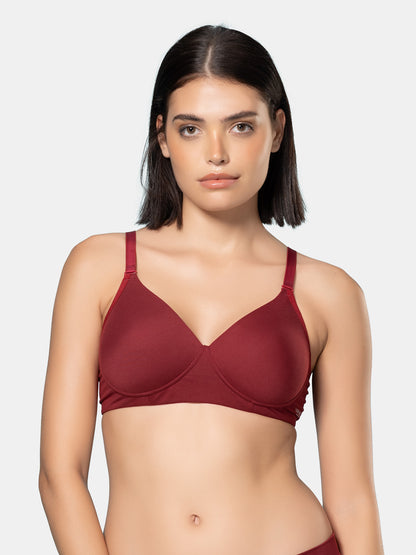 Padded Moulded Full Coverage Soft Microfiber Everyday T Shirt Bra with Smooth V Neckline, Adjustable Straps, Hook & Eye Closure – Biana