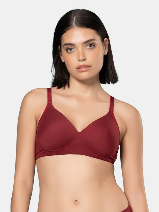 Padded Moulded Full Coverage Soft Microfiber Everyday T Shirt Bra with Smooth V Neckline, Adjustable Straps, Hook & Eye Closure – Biana