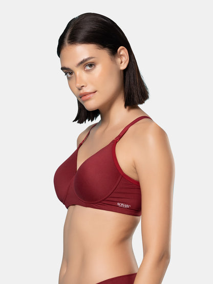 Padded Moulded Full Coverage Soft Microfiber Everyday T Shirt Bra with Smooth V Neckline, Adjustable Straps, Hook & Eye Closure – Biana