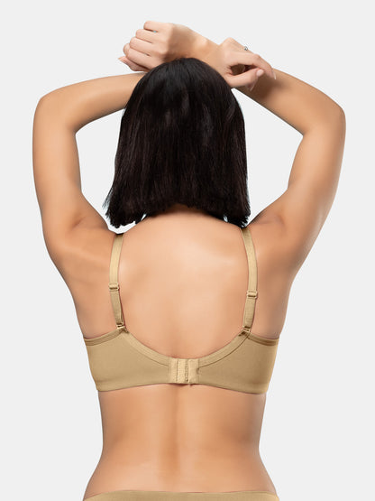 Padded Moulded Full Coverage Soft Microfiber Everyday T Shirt Bra with Smooth V Neckline, Adjustable Straps, Hook & Eye Closure – Biana