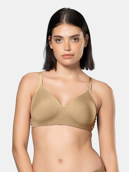 Padded Moulded Full Coverage Soft Microfiber Everyday T Shirt Bra with Smooth V Neckline, Adjustable Straps, Hook & Eye Closure – Biana