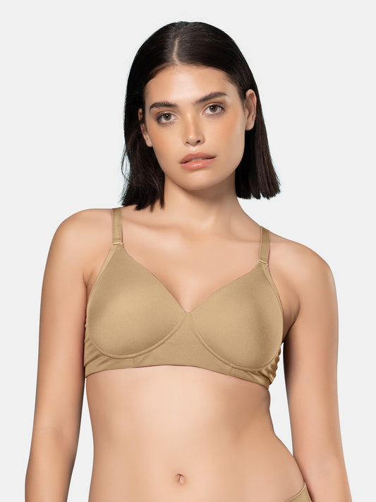 Padded Moulded Full Coverage Soft Microfiber Everyday T Shirt Bra with Smooth V Neckline, Adjustable Straps, Hook & Eye Closure – Biana