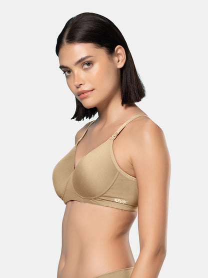 Padded Moulded Full Coverage Soft Microfiber Everyday T Shirt Bra with Smooth V Neckline, Adjustable Straps, Hook & Eye Closure – Biana