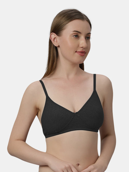 Medium Coverage Non Wired Non Padded Polyester Cotton Everyday Bra with Seamless Cups - Smile