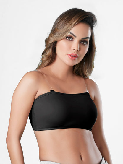 Removable Padding Non Wired Tube Bra Comfortable Bra with Detachable Straps and Full Coverage Pull On Fashion Bra Made with Nylon Blend- Pretty Cat
