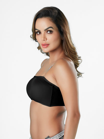 Removable Padding Non Wired Tube Bra Comfortable Bra with Detachable Straps and Full Coverage Pull On Fashion Bra Made with Nylon Blend- Pretty Cat