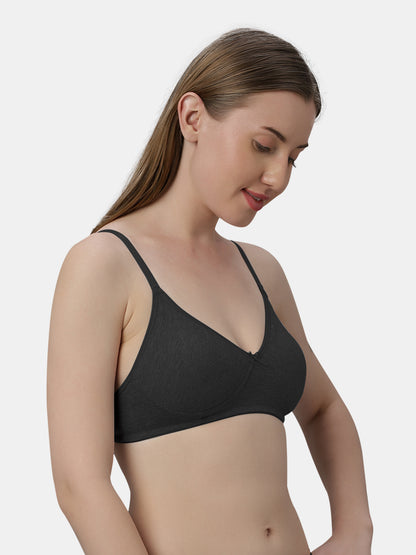 Medium Coverage Non Wired Non Padded Polyester Cotton Everyday Bra with Seamless Cups - Smile