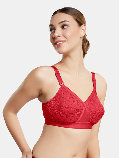Non-Padded Wirefree Pure Cotton Full Coverage Embroidered Bra with Adjustable Straps – CELINA