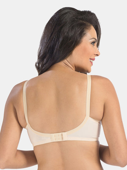 Non-Padded Non-Wired Seamless Cotton Bra with Full Coverage and Adjustable Straps - Cream