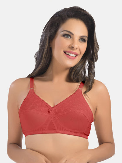 Non-Padded Non-Wired Seamless Cotton Bra with Full Coverage and Adjustable Straps - Cream