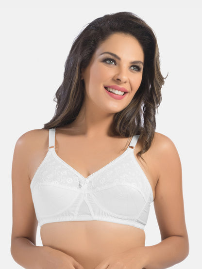 Non-Padded Non-Wired Seamless Cotton Bra with Full Coverage and Adjustable Straps - Cream