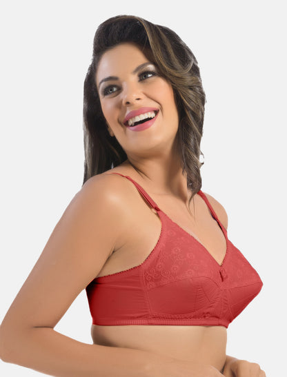 Non-Padded Non-Wired Seamless Cotton Bra with Full Coverage and Adjustable Straps - Cream