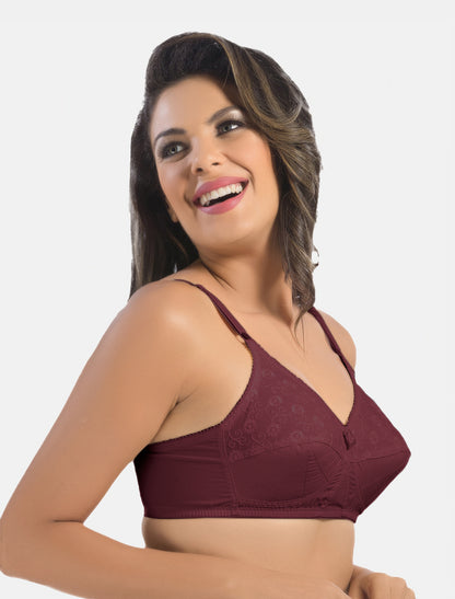 Non-Padded Non-Wired Seamless Cotton Bra with Full Coverage and Adjustable Straps - Cream