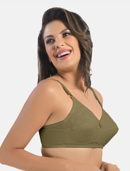 Non-Padded Non-Wired Seamless Cotton Bra with Full Coverage and Adjustable Straps - Cream