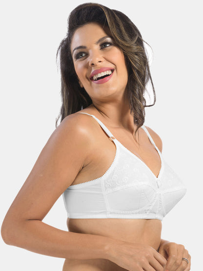 Non-Padded Non-Wired Seamless Cotton Bra with Full Coverage and Adjustable Straps - Cream