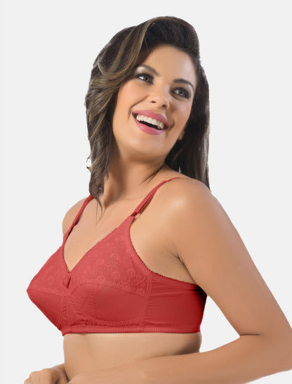 Non-Padded Non-Wired Seamless Cotton Bra with Full Coverage and Adjustable Straps - Cream