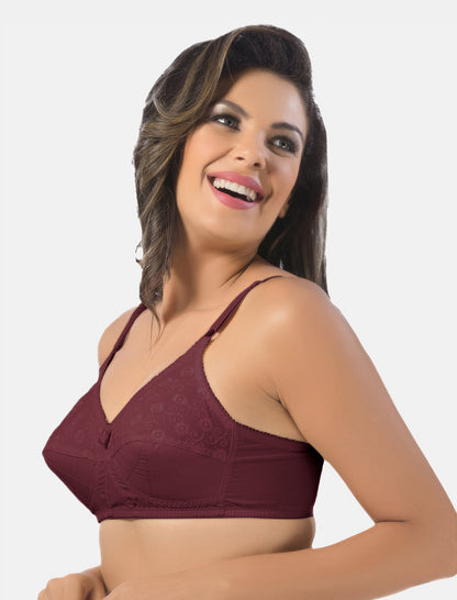 Non-Padded Non-Wired Seamless Cotton Bra with Full Coverage and Adjustable Straps - Cream