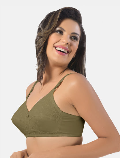 Non-Padded Non-Wired Seamless Cotton Bra with Full Coverage and Adjustable Straps - Cream