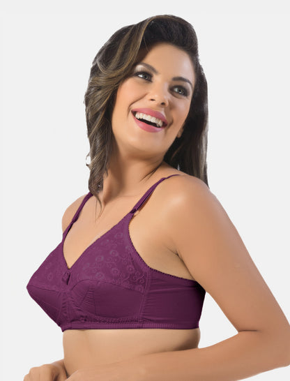 Non-Padded Non-Wired Seamless Cotton Bra with Full Coverage and Adjustable Straps - Cream