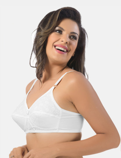 Non-Padded Non-Wired Seamless Cotton Bra with Full Coverage and Adjustable Straps - Cream