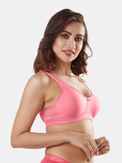 Non-Padded Non-Wired Molded Comfort Bra with Medium Coverage and Adjustable Straps in Cotton-Polyester - Yaris