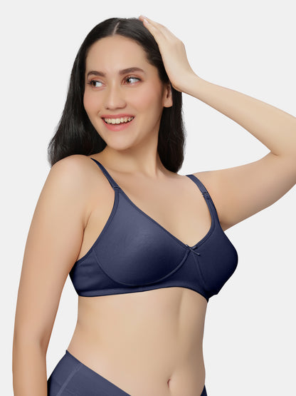 Comfortable-Padded-Non-Wired-T-shirt-Bra-with-Medium-Coverage-Knox-Navy-Front-Left