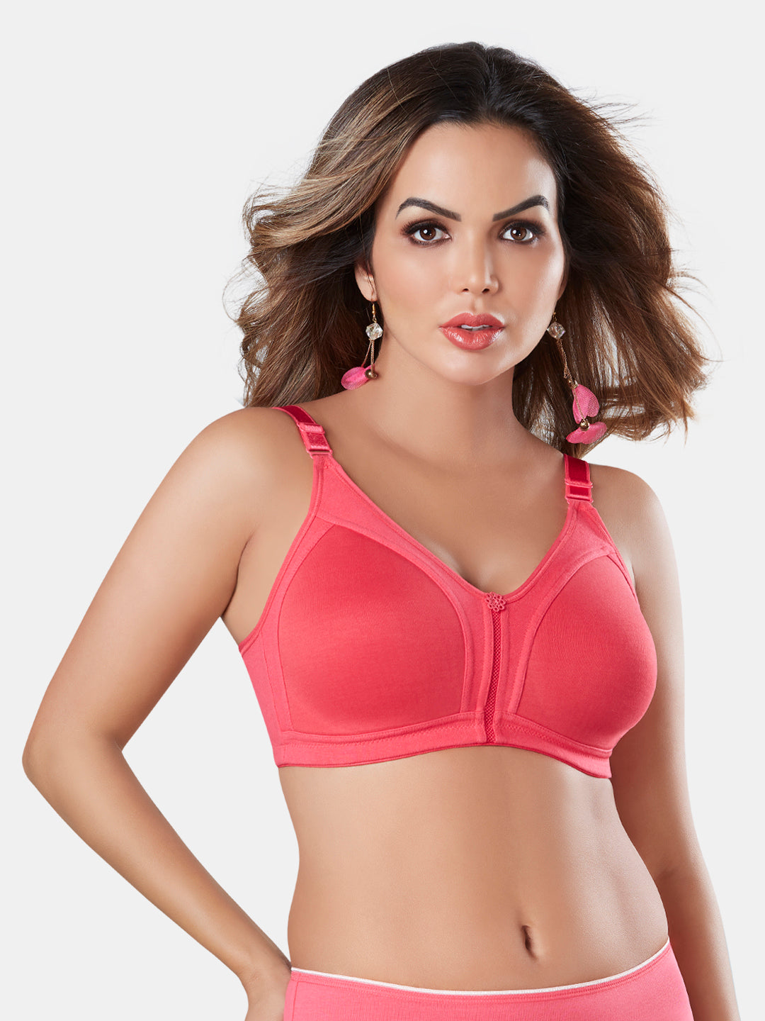 Cotton-Bra-No-Bounce-M-Frame-for-Women-Noodle-Coral-Front