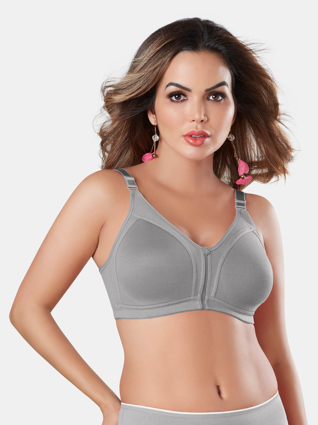 Cotton-Bra-No-Bounce-M-Frame-for-Women-Noodle-Grey-Front