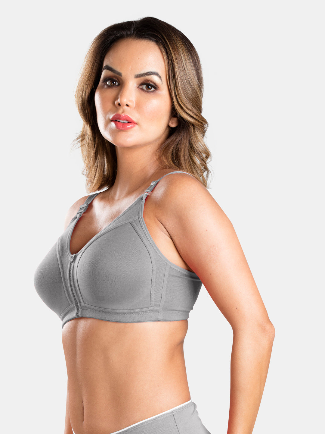 Cotton-Bra-No-Bounce-M-Frame-for-Women-Noodle-Grey-Left