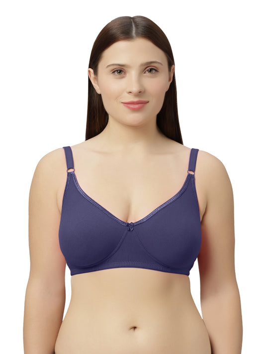 Non Padded Wire Free Essential Cotton Spandex Bra with Medium Coverage, Adjustable Straps, Hook & Eye Closure - D-14