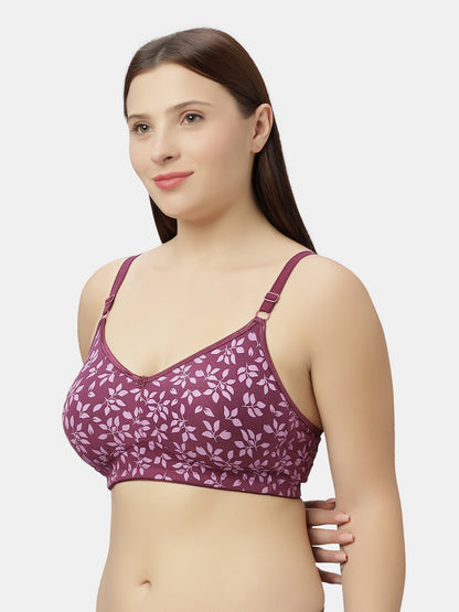 Non-Padded Non-Wired Pure Cotton Bra with Full Coverage and Adjustable Straps - Dove