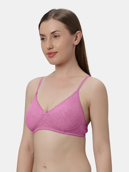 Medium Coverage Non Wired Non Padded Polyester Cotton Everyday Bra with Seamless Cups - Smile
